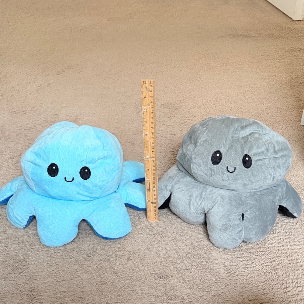 Reversible Blue and Gray/Black  Octopus Plush Toys- set of 2
